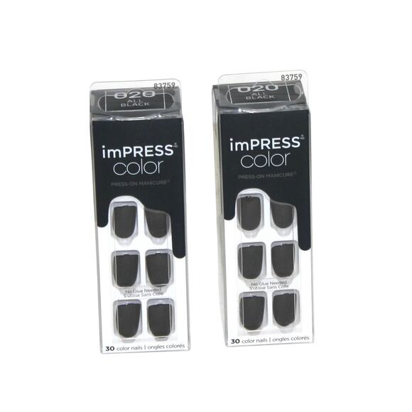 2 Sets of Kiss imPRESS Press-On Manicure Color Fake Nails All Black NWT - Picture 1 of 5